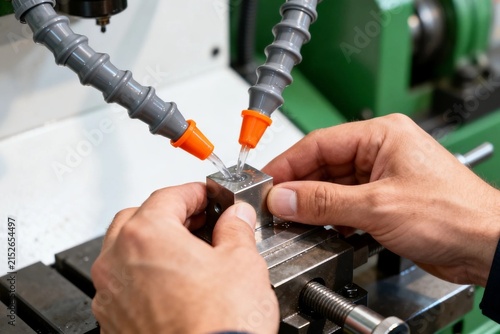 Machinist Operating Metal Milling Machine with Coolant Nozzles
