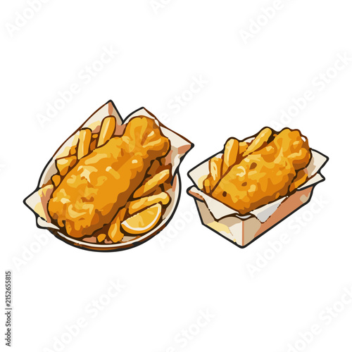 breakfast food fish and chips vector isolated