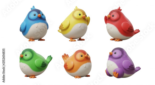 adorable 3d rendered birds displayed in six different colors isolated against a white background for educational purposes