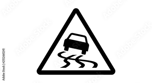 Slippery road traffic sign icon indicates hazardous driving conditions.