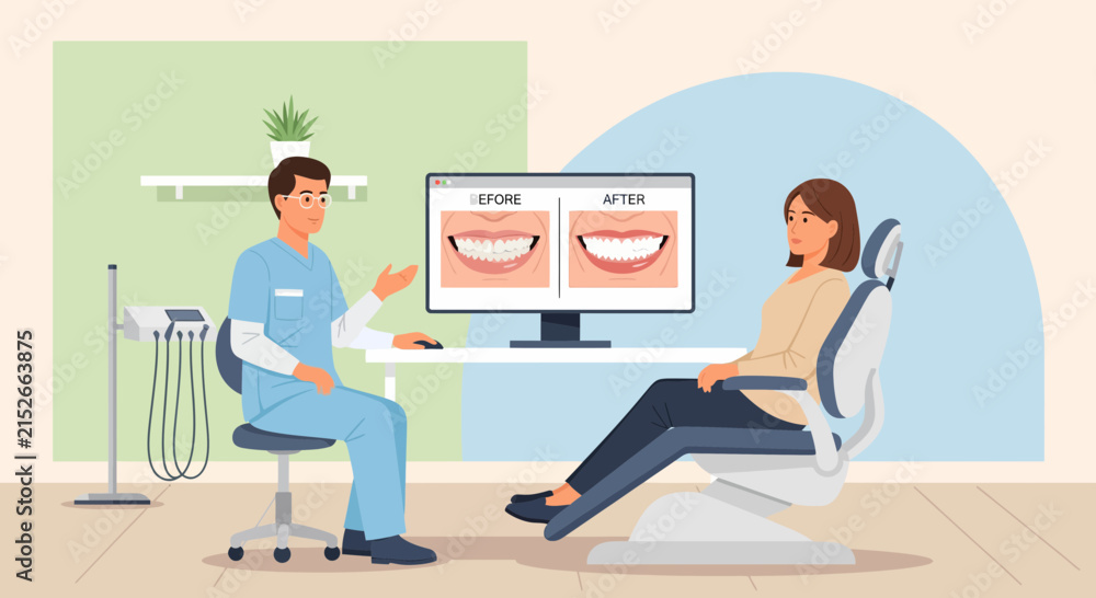 Fototapeta premium Dentist Showing Teeth Before After Results on Monitor to Patient