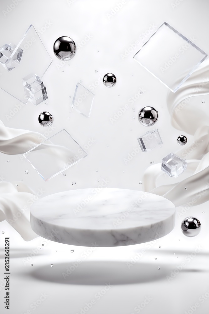 Fototapeta premium AI generated floating marble cosmetic display stage 3D