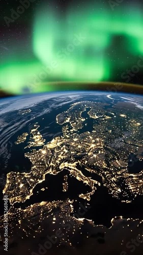 A breathtaking view of the planet from space featuring glowing cities