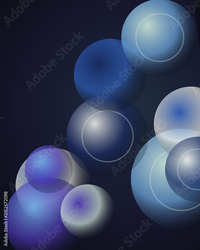 Deep blue and cyan abstract spheres with subtle light reflections
