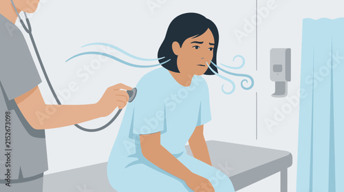 Doctor examining patient with respiratory distress, isolated on transparent background