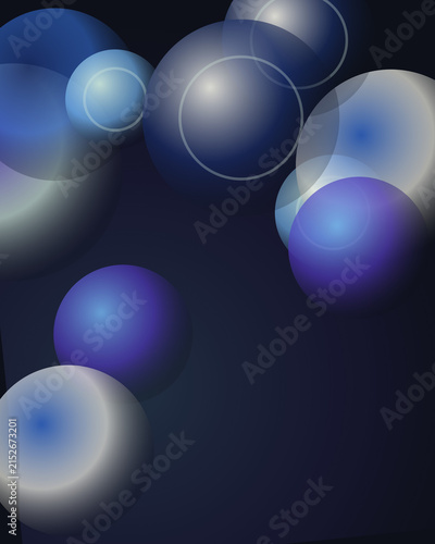 Deep blue and purple gradient spheres with luminous highlights and outlines
