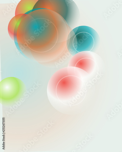 Vibrant abstract spheres in pastel colors with soft light and transparent overlays