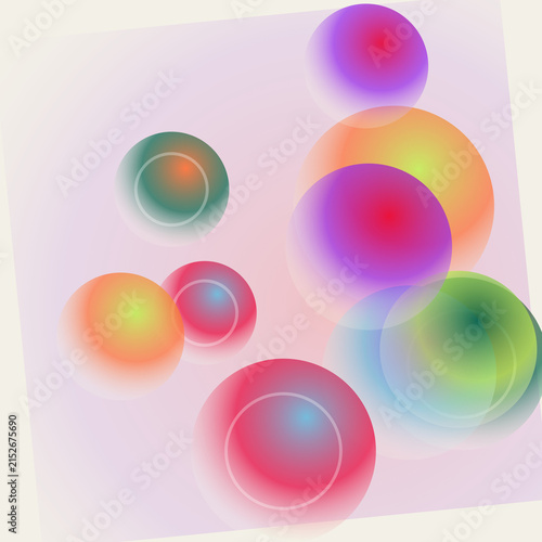 Vibrant abstract spheres with rainbow gradient and pastel pink background