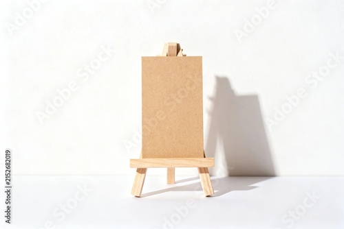 Blank Mini Wooden Easel with Card on White Background