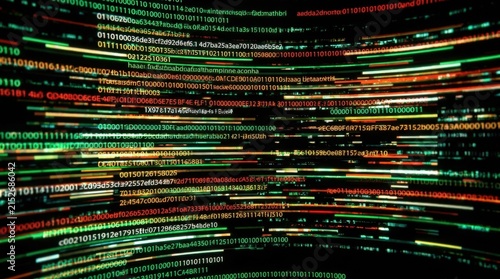 Abstract flowing binary computer code on dark background representing digital technology and cybersecurity