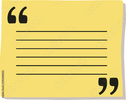 Bright yellow note with quote marks isolated on transparent background