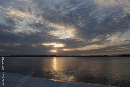 Sunset over the river Volga. Samara, Russia.