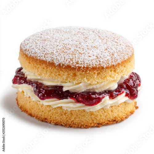 Mini Victoria sponge dessert with cream and jam isolated on a white background