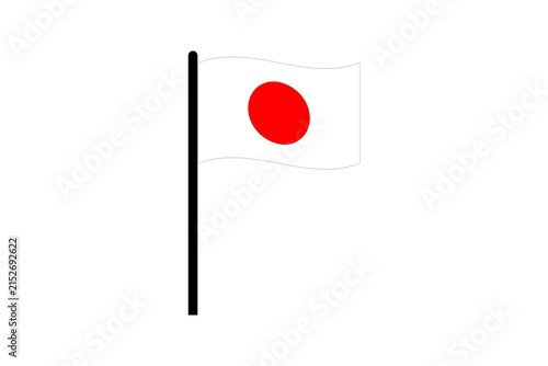 Waving Japanese flag Hinomaru mounted on a black pole, symbolizing national identity, cultural pride, patriotism and travel in a simple minimalist graphic style