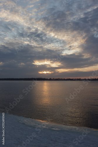 Sunset over the river Volga. Samara, Russia.