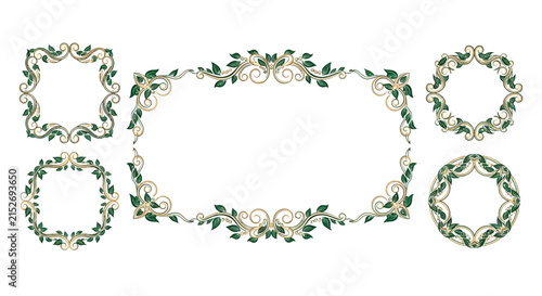 Ornate Decorative Frames with Green Leaves Isolated Transparent Background