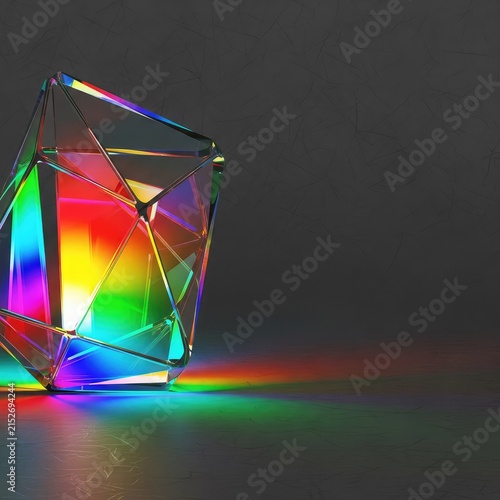 Complex interplay of light through transparent geometry creating vivid color spectrums and stunning optical illusions on a textured background, optical, geometry, technology
