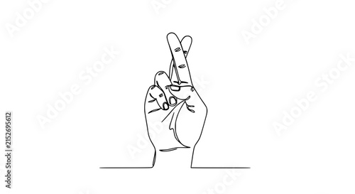 Fingers Crossed Hand Gesture Isolated Line Art Icon
