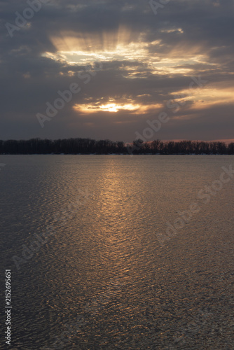 Sunset over the river Volga. Samara, Russia.