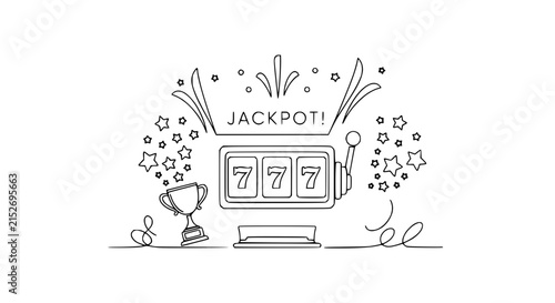 Lucky Slot Machine Jackpot Win with Trophy, Stars and Confetti