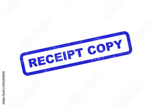 Blue grunge rubber stamp impression with the text receipt copy on a document isolated on transparent background