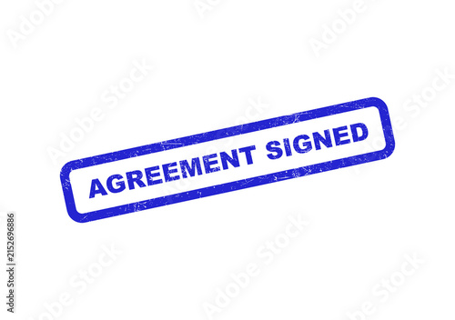 Blue ink rubber stamp with the text agreement signed for business documents isolated on transparent background