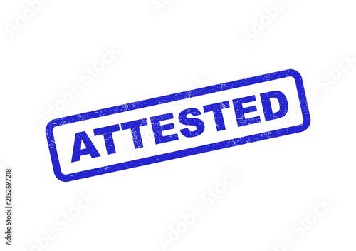 Fotografía Blue rubber stamp with the word attested in a rectangular frame design isolated