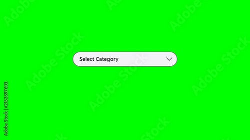 Modern Animated UI Dropdown Menu Select Category Options on Chroma Key Green Screen Background