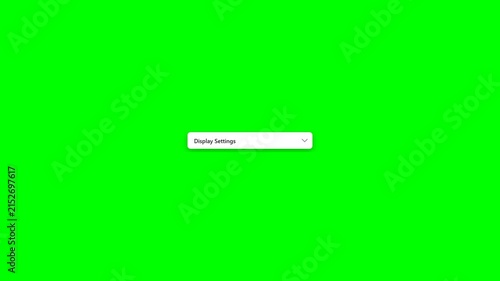 Animated UI Display Settings Dropdown Menu with Default Scaled and High Contrast Options on Green Screen