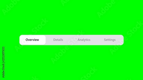 Modern UI Navigation Tab Bar with Overview Details Analytics and Settings on Green Screen Background