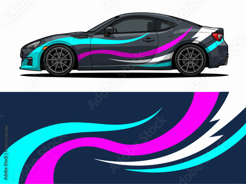 Sporty car with vibrant wave design wrap