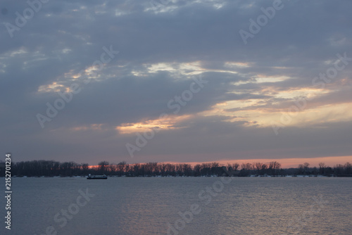 Sunset over the river Volga. Samara, Russia.