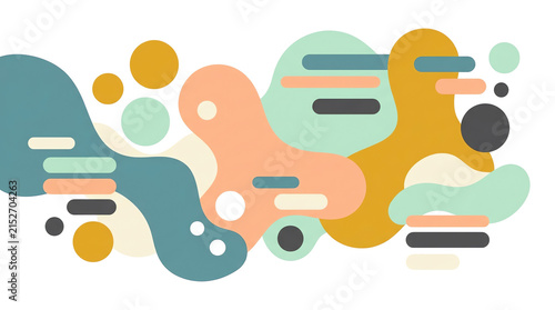 Abstract composition with colorful fluid shapes and rounded lines