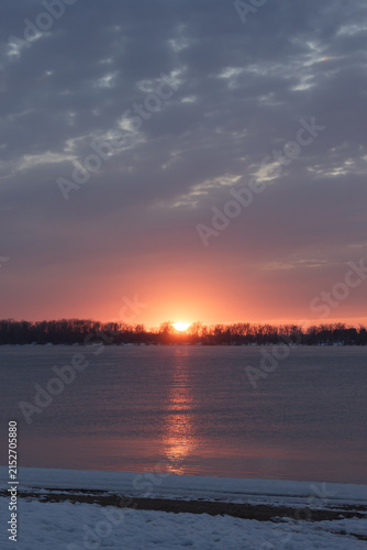 Sunset over the Volga river. Samara, Russia.