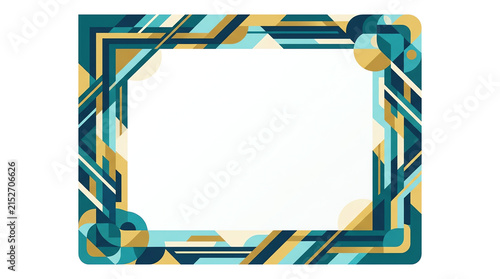 Abstract geometric frame with teal and gold shapes