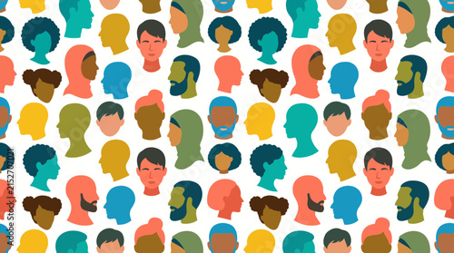 Foto Patterned collage of colorful diverse people silhouettes.