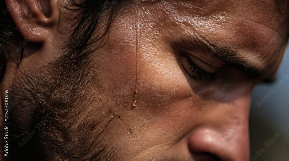 Fototapeta premium Close Up Extreme Sweat on Man Face During Exercise Showing Exhaustion