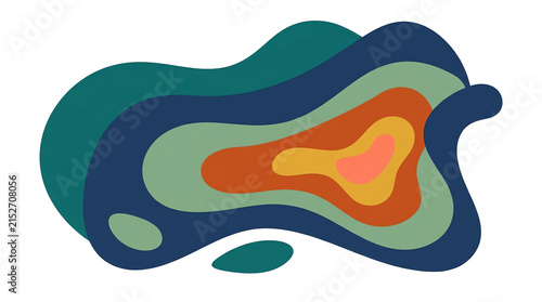 Abstract layered shapes with organic fluid contours in vibrant colors
