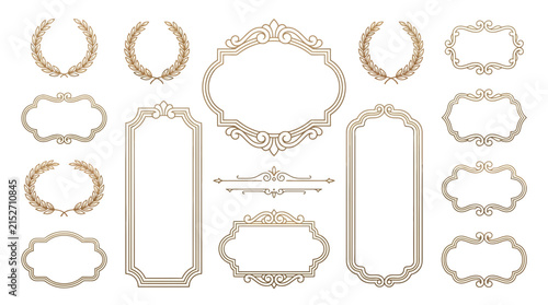 Ornate Decorative Frames and Laurel Wreaths Isolated on Transparent Background