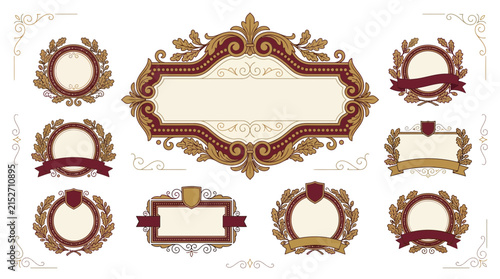 Ornate Vintage Labels & Frames Set, Emblem Decorative Elements