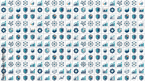 Business strategy icons set with growth charts and security shields