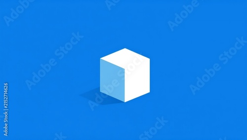 Minimalist 3D white cube on vibrant blue gradient background with clean shadow