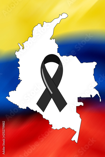 Bild auf Leinwand Map of Colombia over the national flag with a black mourning ribbon inside it