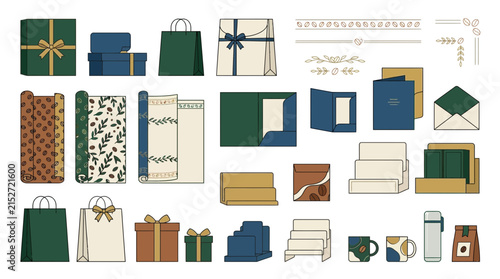 Gift Boxes, Bags, Stationery, and Coffee Mugs - Isolated Elements