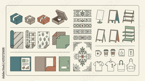 Hand-drawn graphic design elements for cafe, retail and branding