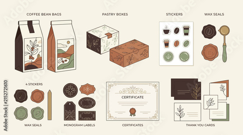 Hand-Drawn Coffee, Pastry & Stationery Elements - Isolated Vector Set