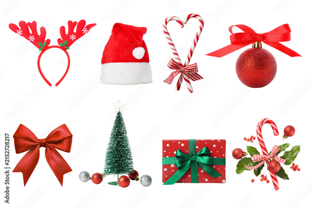 Obraz premium Merry Christmas. Colorful decorations and gifts create a cheerful atmosphere, PNG