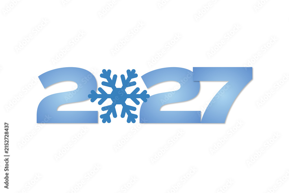 Obraz premium Happy New Year 2027. Stylish representation of number 2027 with a snowflake integrated, PNG