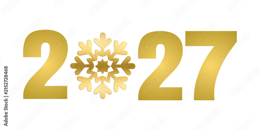 Obraz premium New Year. Golden numerals represent New Year 2027 with a festive snowflake in the center, PNG