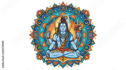Bild auf Leinwand Meditating deity in ornate mandala, spiritual illustration